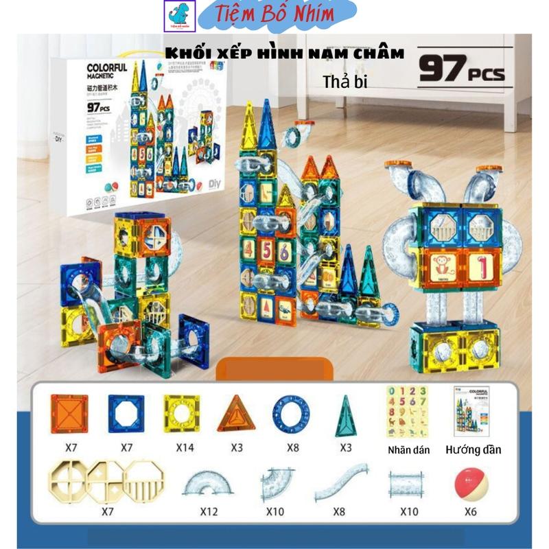 Khối xếp hình nam châm ánh sáng thả bi gồm 97 chi tiết giúp bé thoả sức sáng tạo. Đồ Chơi Ong