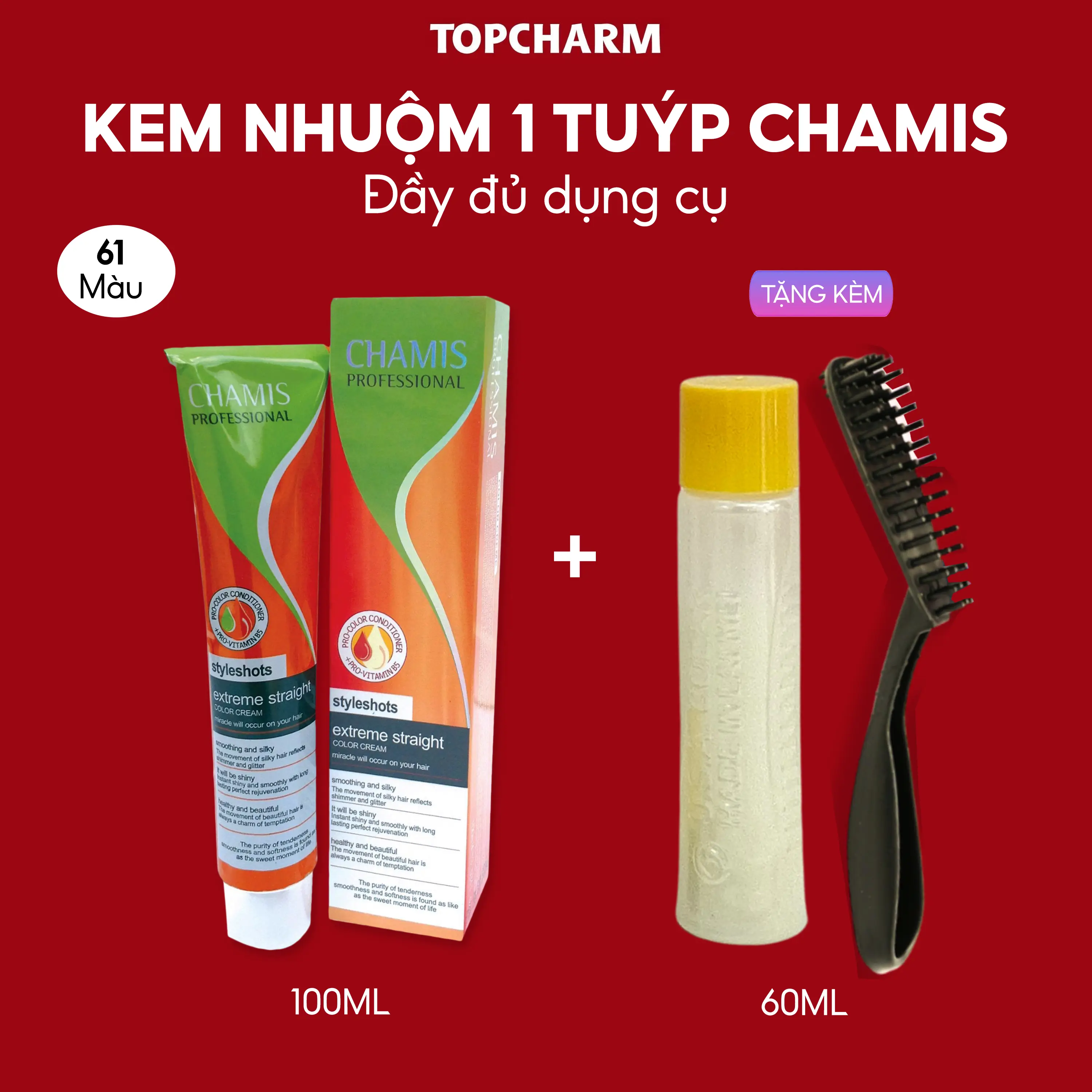 Kem nhuộm tóc Phủ Bạc CHAMIS với 61 màu thời trang NÂU TÂY, NÂU LẠNH, HẠT DẺ Không Tẩy Tóc, Tặng oxy trợ nhuộm lược Đổi Màu Tóc