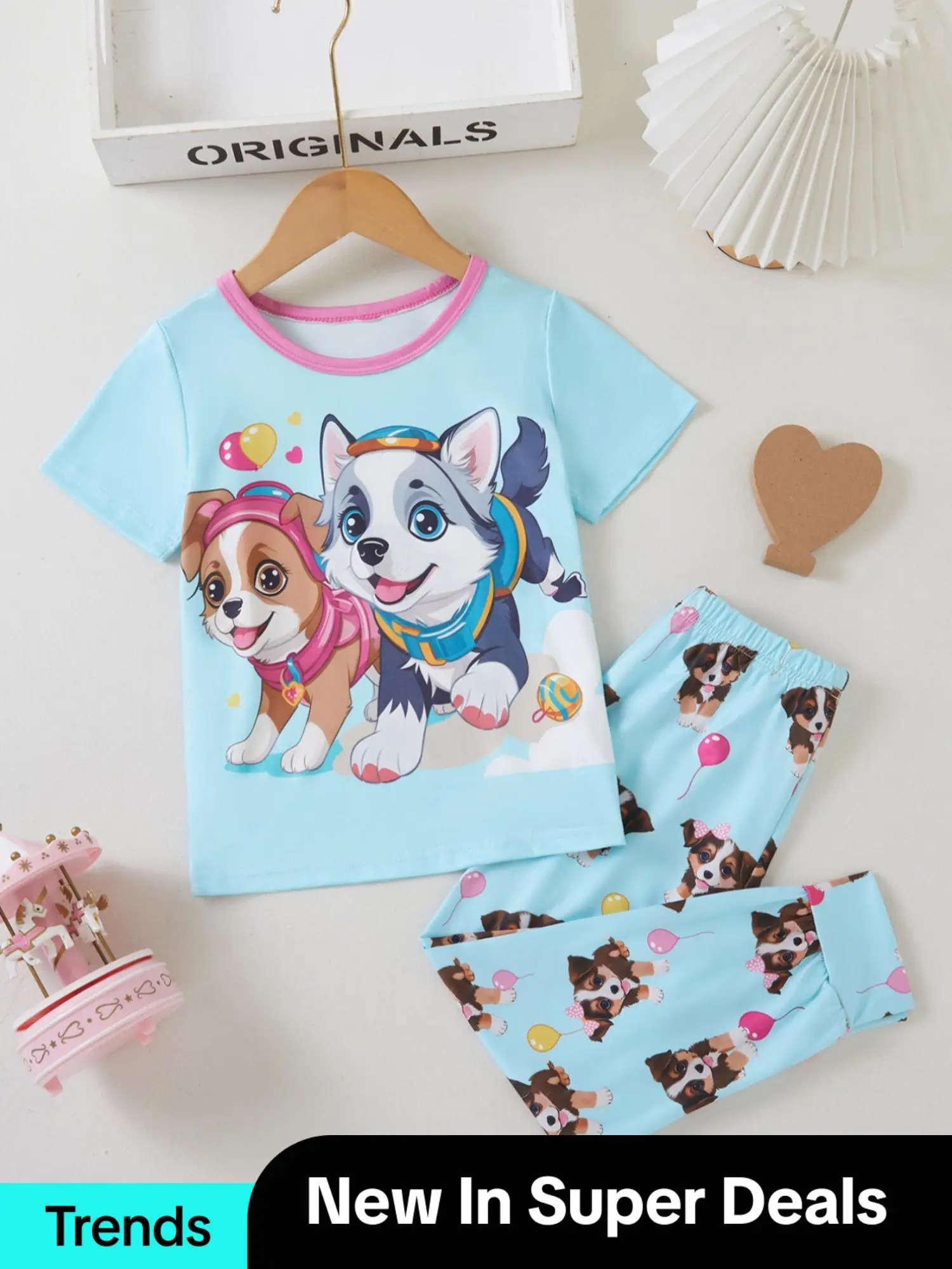 Two-Piece Set Girl's Cartoon Dog Print Tee & Elastic Waist Pants Set, Cute Casual Round Neck Short Sleeve T-Shirt & Trousers for Daily Wear, Kids Summer Clothes