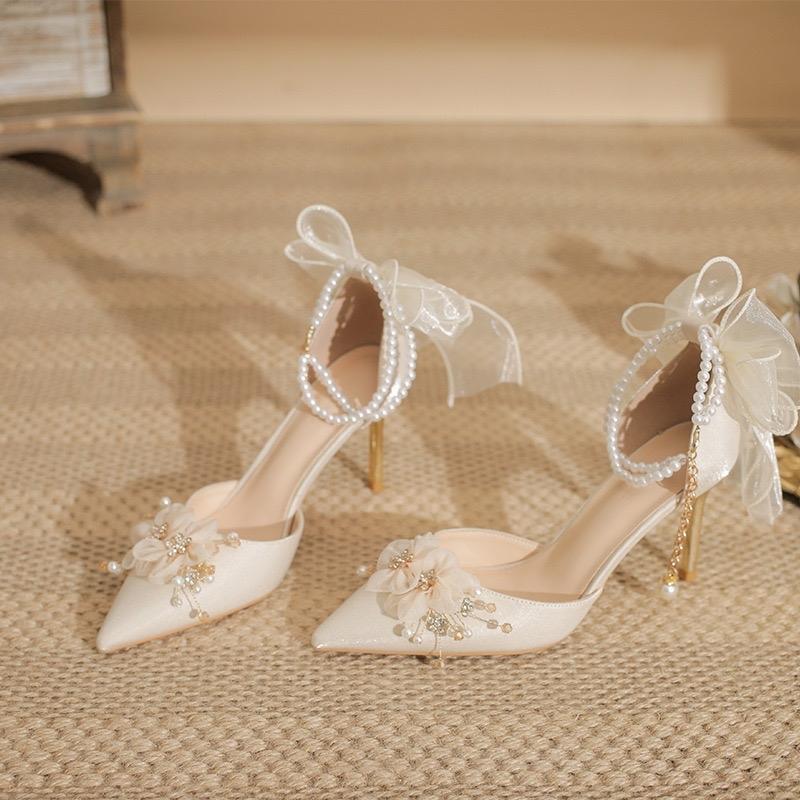  Giày cao gót bít mũi NƠ HOA ĐÁ HN15 mũi nhọn gót cao 9p dành cho cô dâu,cho nàng đi tiệc đi chơi đây ạ Shoes Nữ Nhung Đế Cao 