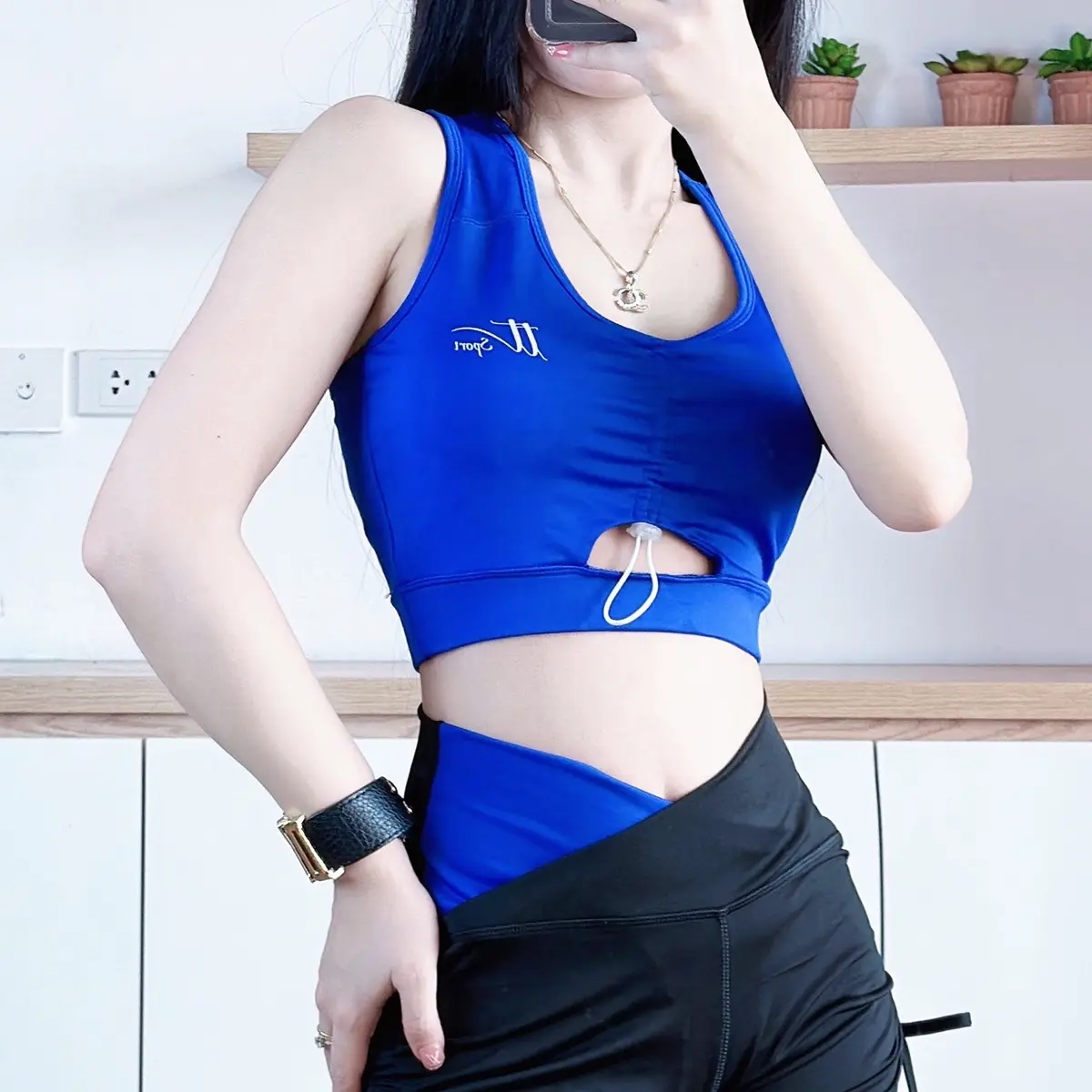 Bộ đồ tập áo rút dây quần cạp xéo Thoải mái Thoáng khí Sport