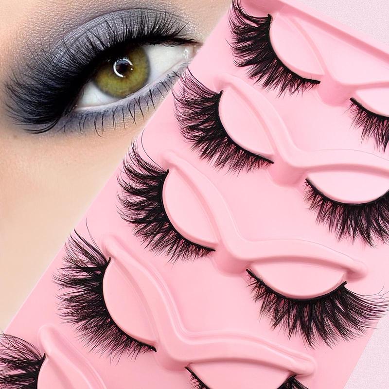 5 Pairs Cat Eye False Eyelashes, Natural Look Eyelash Extensions, Volumized False Eyelashes for Women and Girls Eye Makeup Enhancement, Cosmetic Gift 2