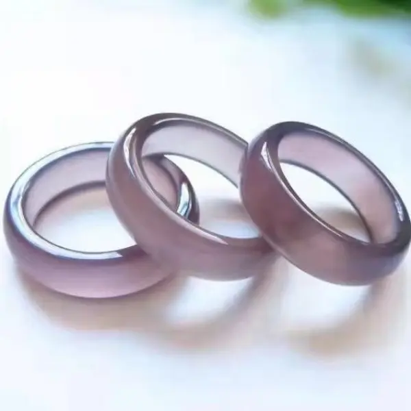 Nhẫn Mềm, Nhẫn Ngón Tay Ngọc Bích Chalcedony Mã Não Hồng Giống Băng Ánh Trăng Trắng Tự Nhiên, Nhẫn Đĩa Cặp Đôi, Phong Cách Đơn Giản, Thích Hợp Cho Các Cặp Đôi 5