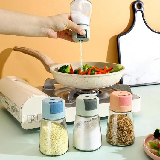 Product Introduction of Botol Kaca Bumbu Dapur Garam Gula Lada Wijen Tekan Otomatis Spices Dispenser Wadah Kitchenware 0