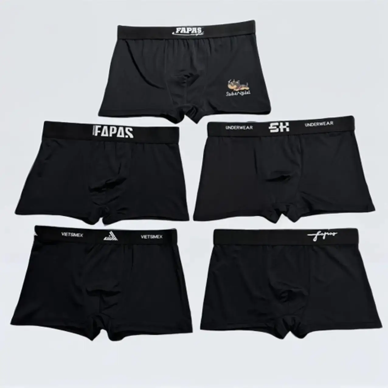 Combo 5 quần sịp đùi nam màu đen mix nhiều mã hàng chất liệu thun lạnh co giãn 4 chiều, thỏa mái. Menswear Boxer Quần Boxer Nhung