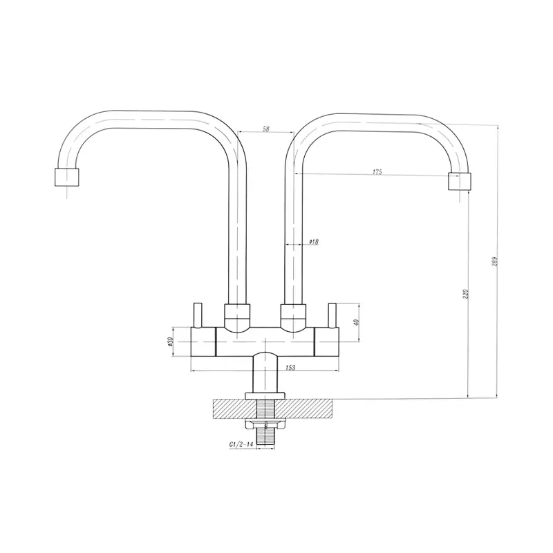 AZKO Kris Keran Dapur Leher Angsa Dual Tap 3082D Kitchen Sink Faucet Peralatan Dapur Kran Air Wastafel 1