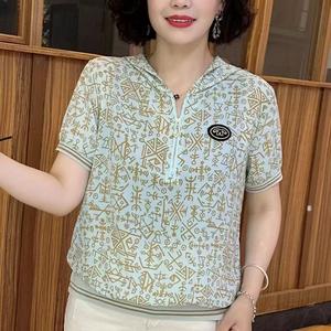 New Lady Short Sleeve Hooded Tops for Moms Loose Casual T-Shirts Women Shirts