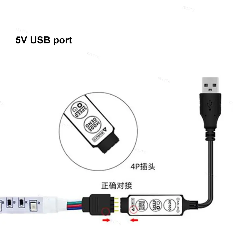 Nguồn sáng dải LED RGB, Bộ điều khiển RF, Kích thước nhỏ, 3 phím, 17 phím, 24 phím, 4 chân đến cổng USB, 5V, YB17VN 3
