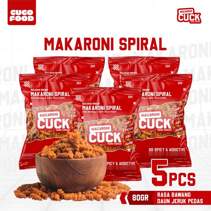 Gambar Macaroni Cuck Makaroni Spiral Pedas Daun Jeruk Kemasan 80 gr x 5 Pcs Snack Cemilan Gurih Asin dari Cugo Food Kota Surabaya Tokopedia