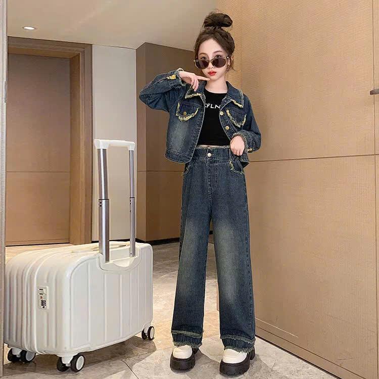 SET 2 Món Bộ Đồ Thu Đông Nữ Phong Cách Mới Mùa Xuân Chất Liệu Bò Không Giãn Thoải Mái Và Ngổ Ngáo Quần Áo Trẻ Em