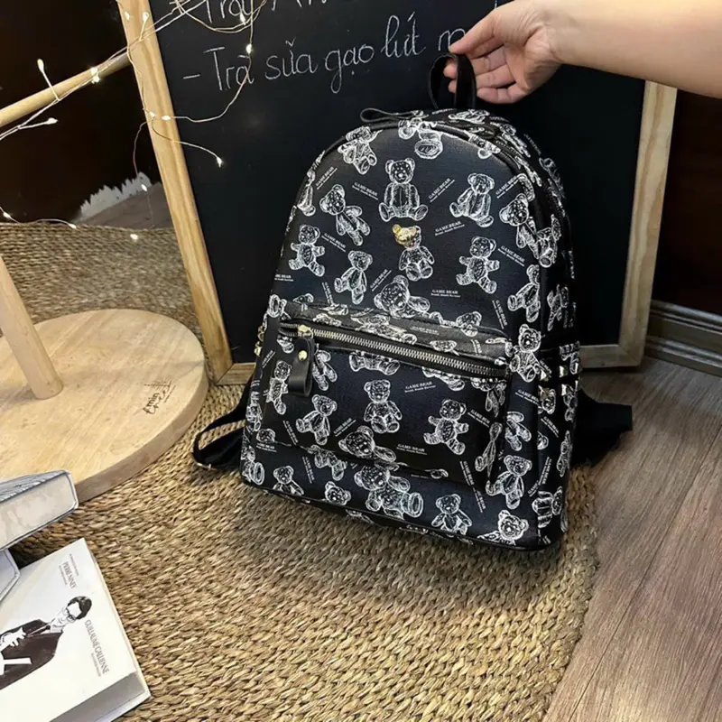 Ba lô đi học, balo đi chơi in hoạ tiết gấu size 40 đựng vừa lap 14" sách vở a4 các loại K394 1