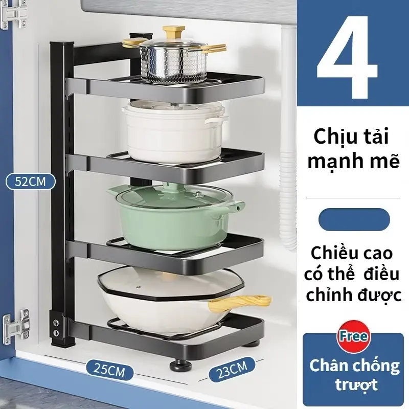Kệ để xoong nồi nhiều tầng 4+3 tầng có thể điều chỉnh lên xuống 2