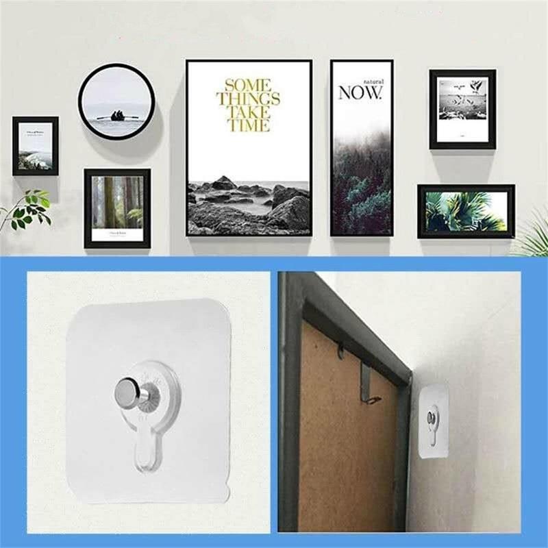 10pcs Clear Wall Sticky Hook, Adhesive Wall Hook, Clear Plastic Reusable Seamless Wall Mount Hanger Hooks For Kitchen Bathroom 5