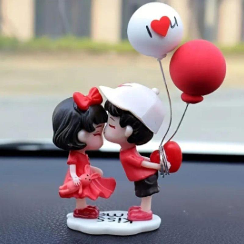 Cartoon Couple Design Car Decoration, Cute Balloon Couple Car Ornament with 4 Sticker, Car Dashboard Ornaments, Car Interior Accessories for Women & Girls 3