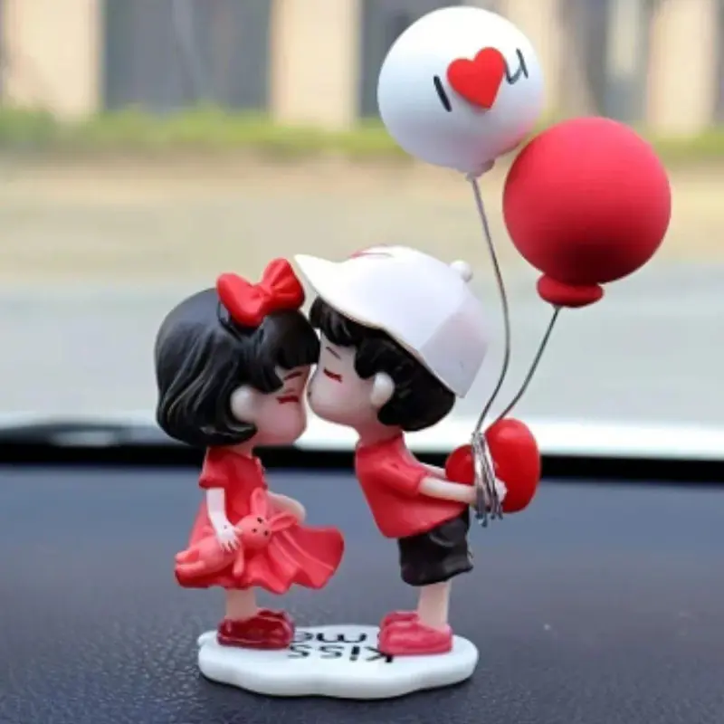 Cartoon Couple Design Car Decoration, Cute Balloon Couple Car Ornament with 4 Sticker, Car Dashboard Ornaments, Car Interior Accessories for Women & Girls 2