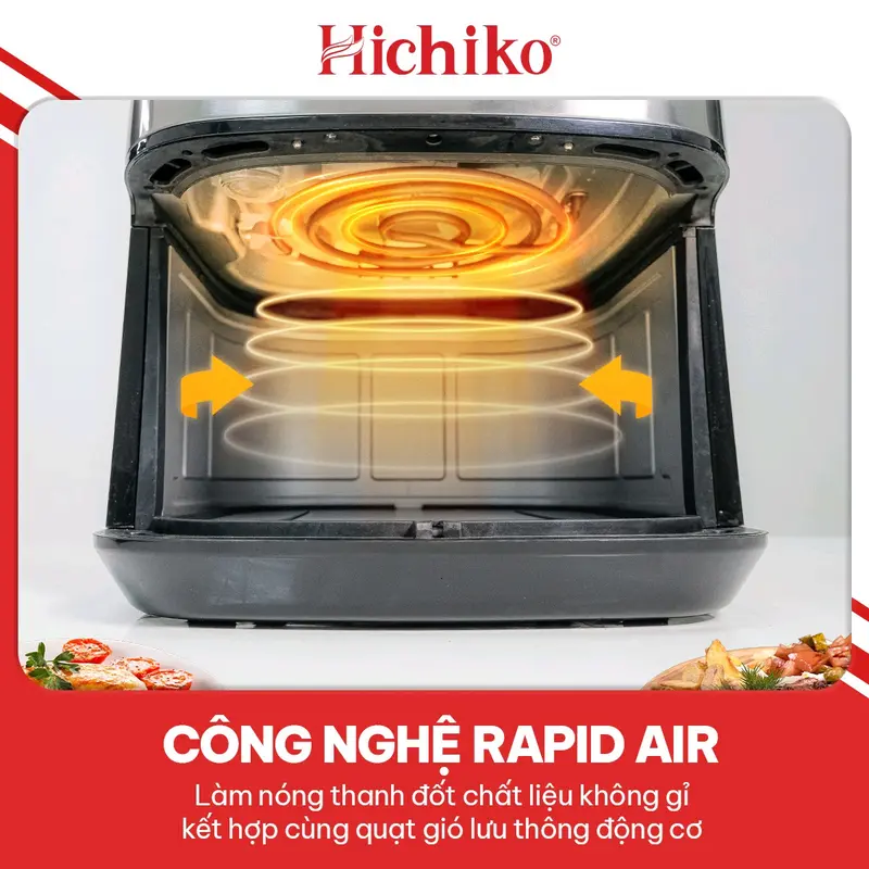Nồi chiên không dầu Hichiko HC-975B dung tích 10L, nướng vừa con gà 3kg 5