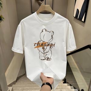 ผ้าฝ้ายคอกลมแขนสั้นเสื ้อยืดผู้ชายเทรนด์ภาษาอ ังกฤษพิมพ์ฤดูร้อนด้านบ หลวมพร้อมเสื้อยืดขนาด