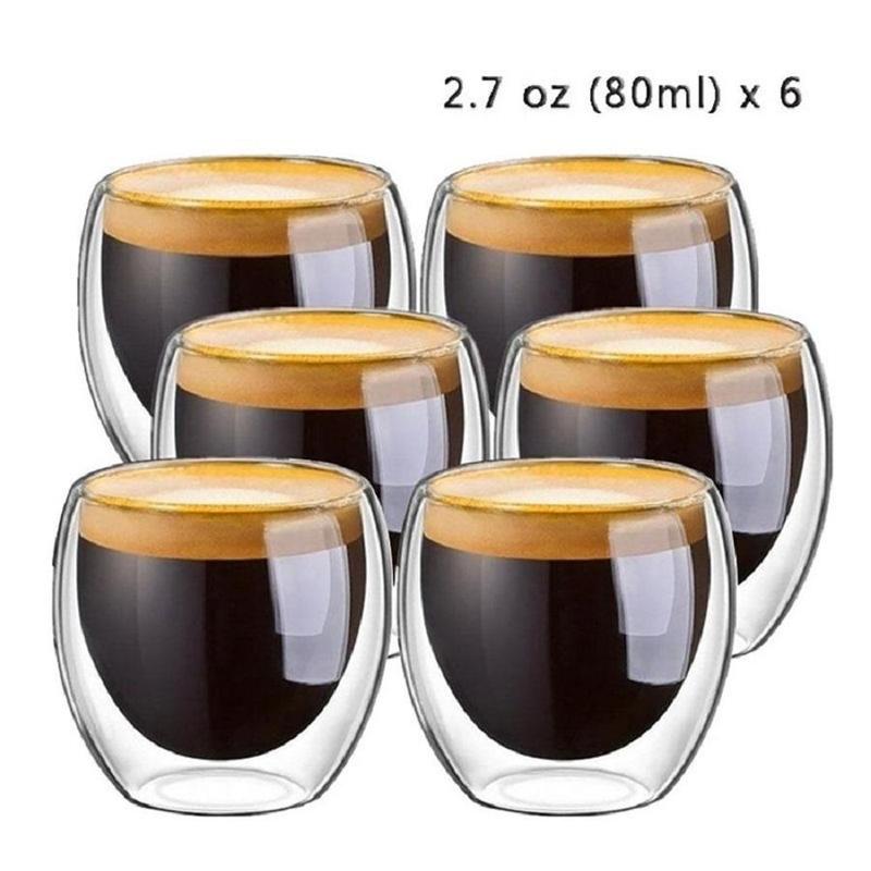 Double Wall Glass Coffee Cups, 6 Counts/set Insulated Espresso Cup, Heat Resistant Glass Coffee Mug for Hot and Cold Drinks, Summer for Gift, Best Friend Gifts 1