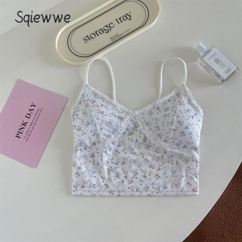 Product Introduction of Women's Padded Crop Cami Tops Slim Lace Trim V Neck Backless Floral Camisole for Summer 26