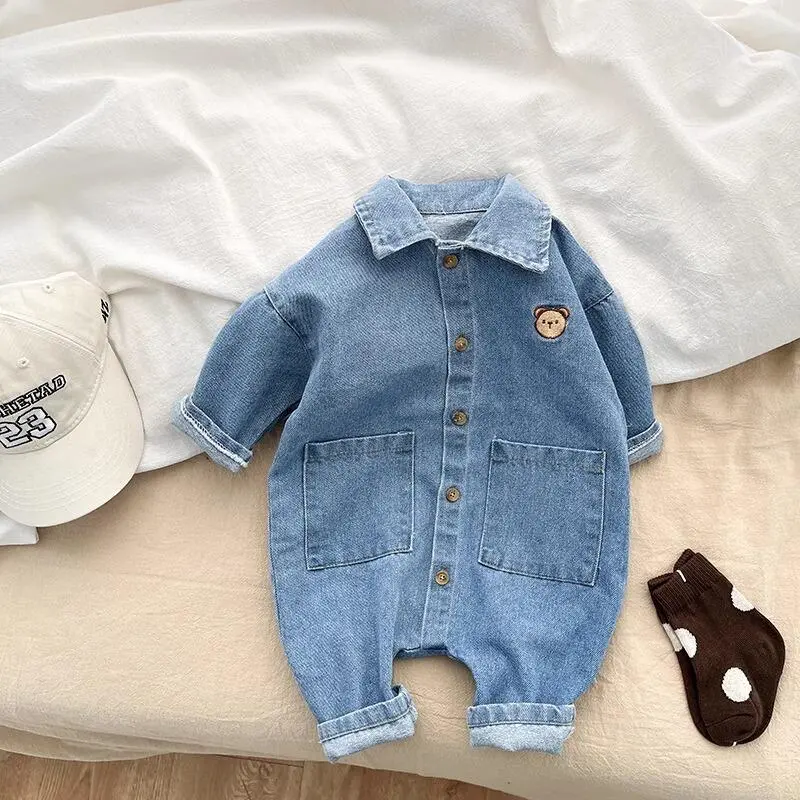 Áo Jumpsuit Quần Cho Em Bé, Phong Cách Mùa Xuân Và Mùa Thu, Thiết Kế Gấu Teddy Denim, Thích Hợp Cho Trẻ Sơ Sinh Và Trẻ Nhỏ, Lý Tưởng Để Đi Chơi, Thiết Kế Ha, Cho Bé Trai Và Bé Gái, Quần Áo Leo Núi Cho Em Bé