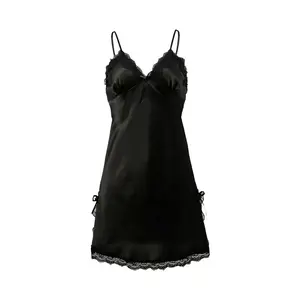 [KKgallery] Lingerie Wanita Dress Satin Daster Mini Deep V Silk Baju Tidur With G String 3047