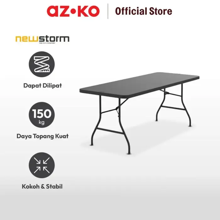 AZKO New Storm 182X76 cm Meja Taman Lipat - Hitam Foldable Garden Desk Picnic Table Meja Halaman Serbaguna Furniture Indoor Outdoor 2