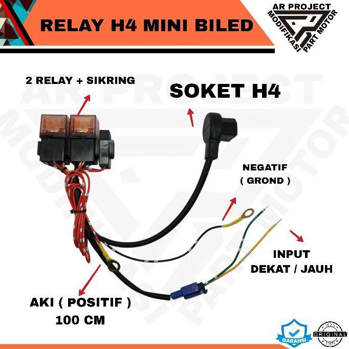 RELAY MINI BILED H4 OCP 2 RELAY 1 LAMPU UNIVERSAL - 2 RELAY 1 H4 CEWEK
