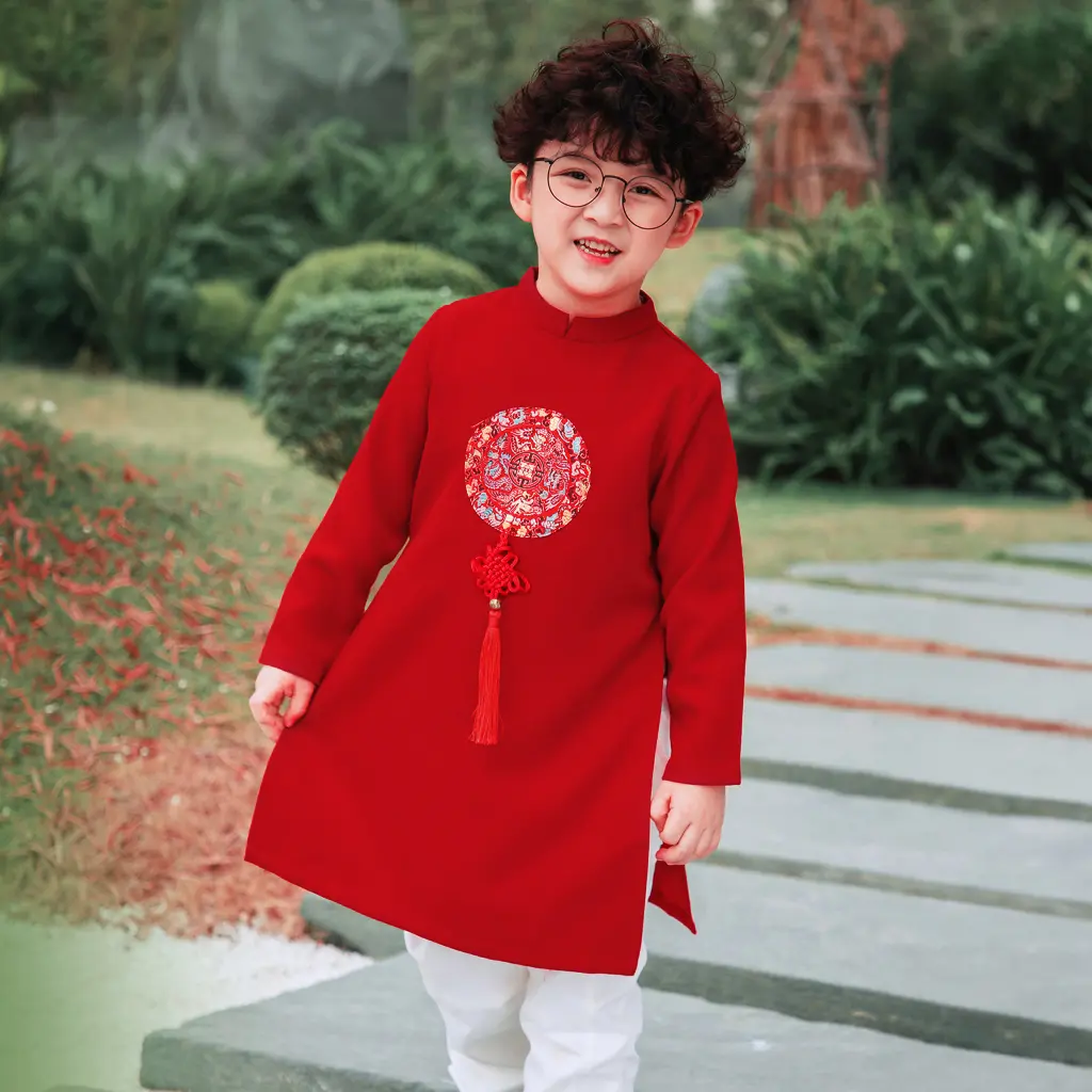 Áo dài bé trai, áo dài cách tân cho bé trai đủ size đại, áo dài trẻ em Hogi mẫu ốp trước ngực - Hogi Clothing