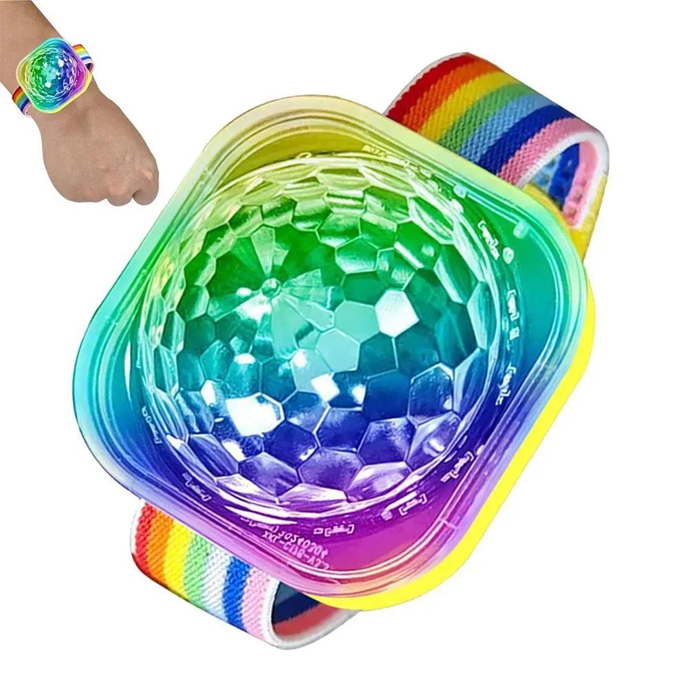 Mini Disco Light Ball, 1 Count Portable LED Wristband Light with Suction Cup, USB Rechargeable Night Disco Bracelet Light for Party