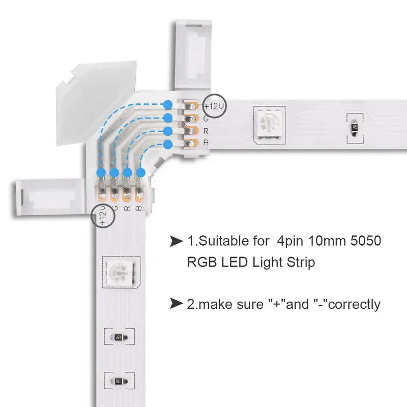 10mm 4pin L-Shape LED Corner Connector, 5 Counts 90-Degree Right Angle LED Light Strip Connector, Suitable for 5050 3528 Tape Light 4