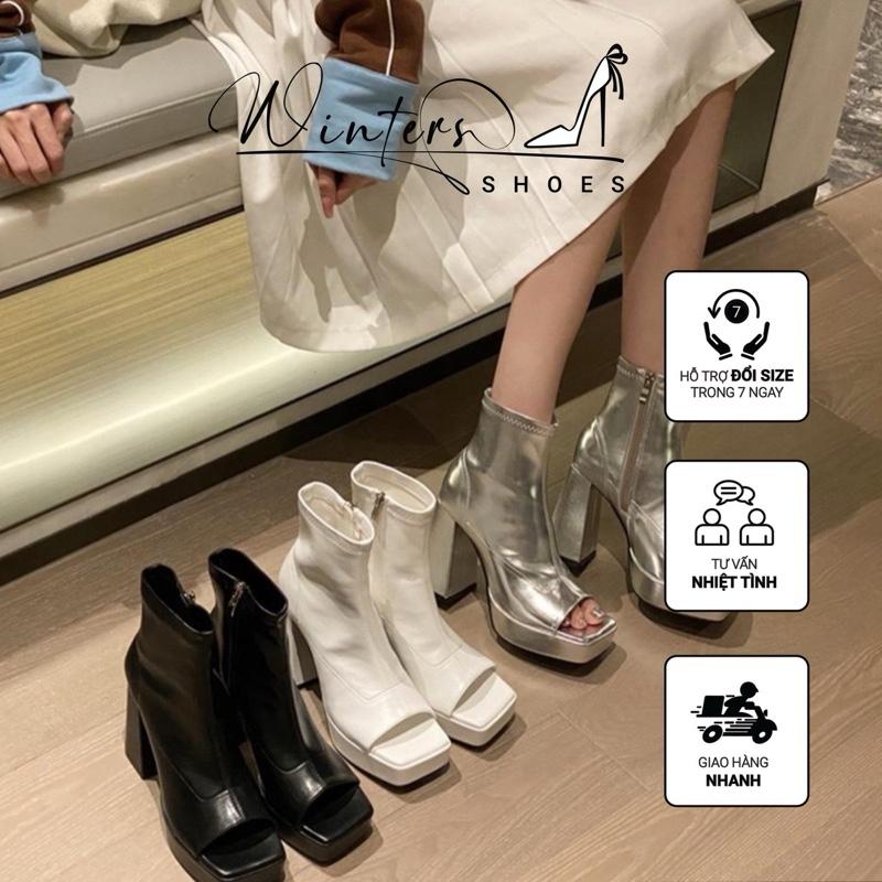 Giày bốt nữ (Both 12cm) mũi vuông cổ ngắn 3 màu. Jean Boot