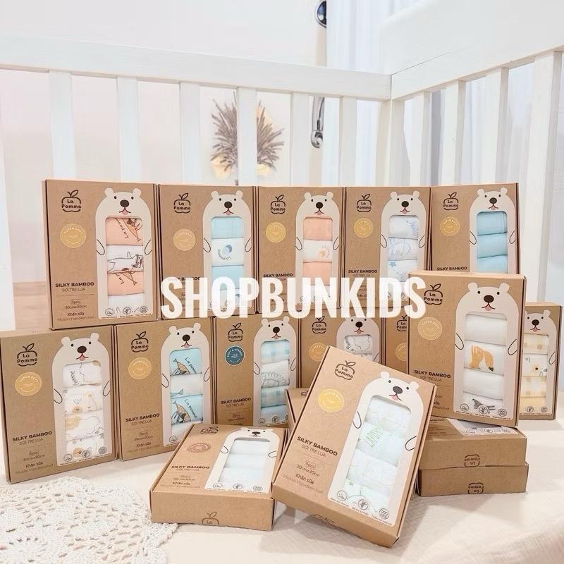 La Pomme Set 5 Khăn sữa La Pomme sợi tre 2 lớp cao cấp 30x30cm lapomme khăn sữa sơ sinh cho trẻ em