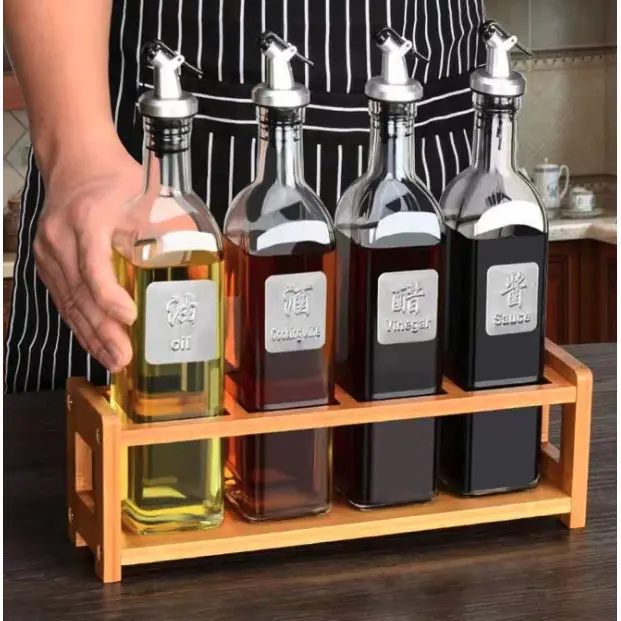Botol Minyak Kaca 500ml Botol Cuka Kecap Set Pourer Penutup Tempat Minyak Dapur Glass Oil Control Pot multifungsi 2