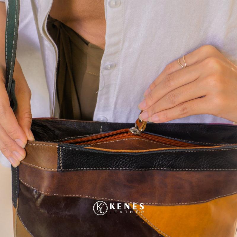 Kenes Leather Sling Bag Wanita Tas Selempang Kulit Asli PERCA MIX - Free Grafir Nama 4