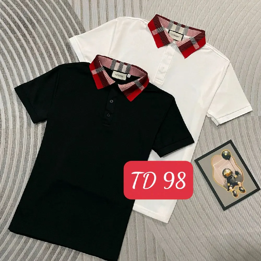Áo thun nam polo bo cổ dệt sọc đỏ trẻ trung thời trang mới chất cotton co dãn thoải mái năng động