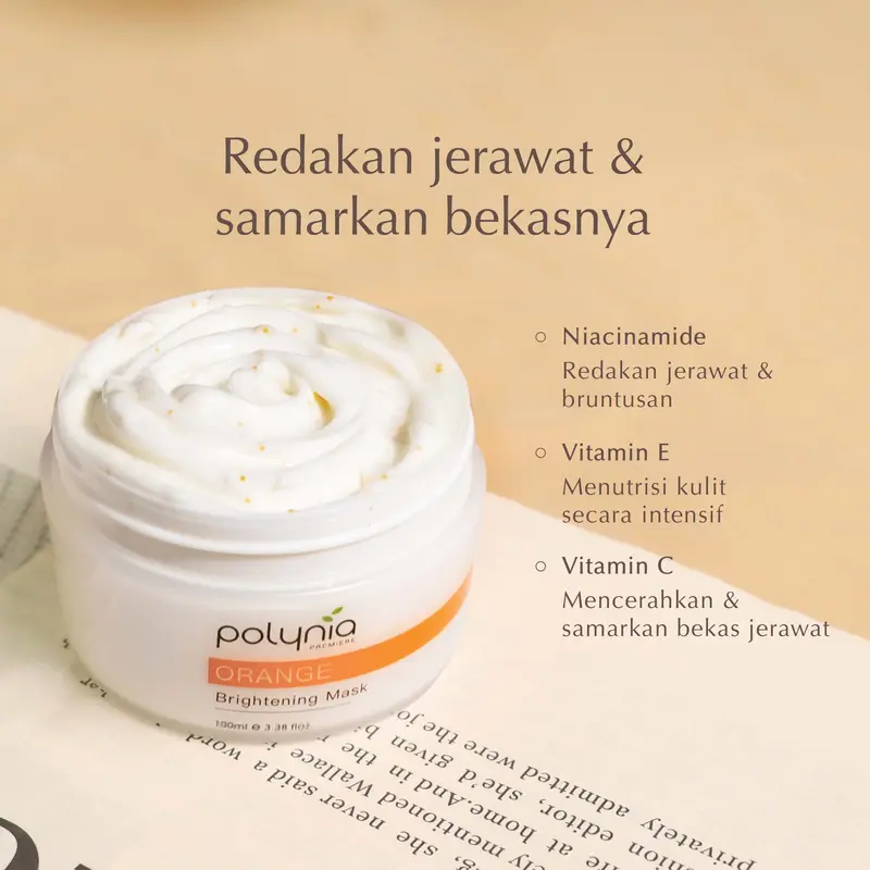 POLYNIA | Orange Brightening Mask 100ml | Masker Wajah Mencerahkan | Pudarkan Bekas Jerawat | Cegah Bopeng | Vitamin C 2