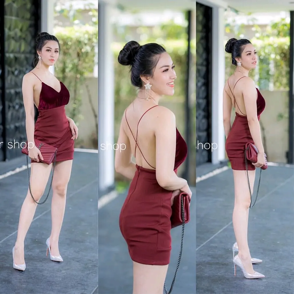 Scotteshop Winnie Mini Dress Scuba Bludru Backless Bodycon 782 Wanita Casual Stretch Pendek