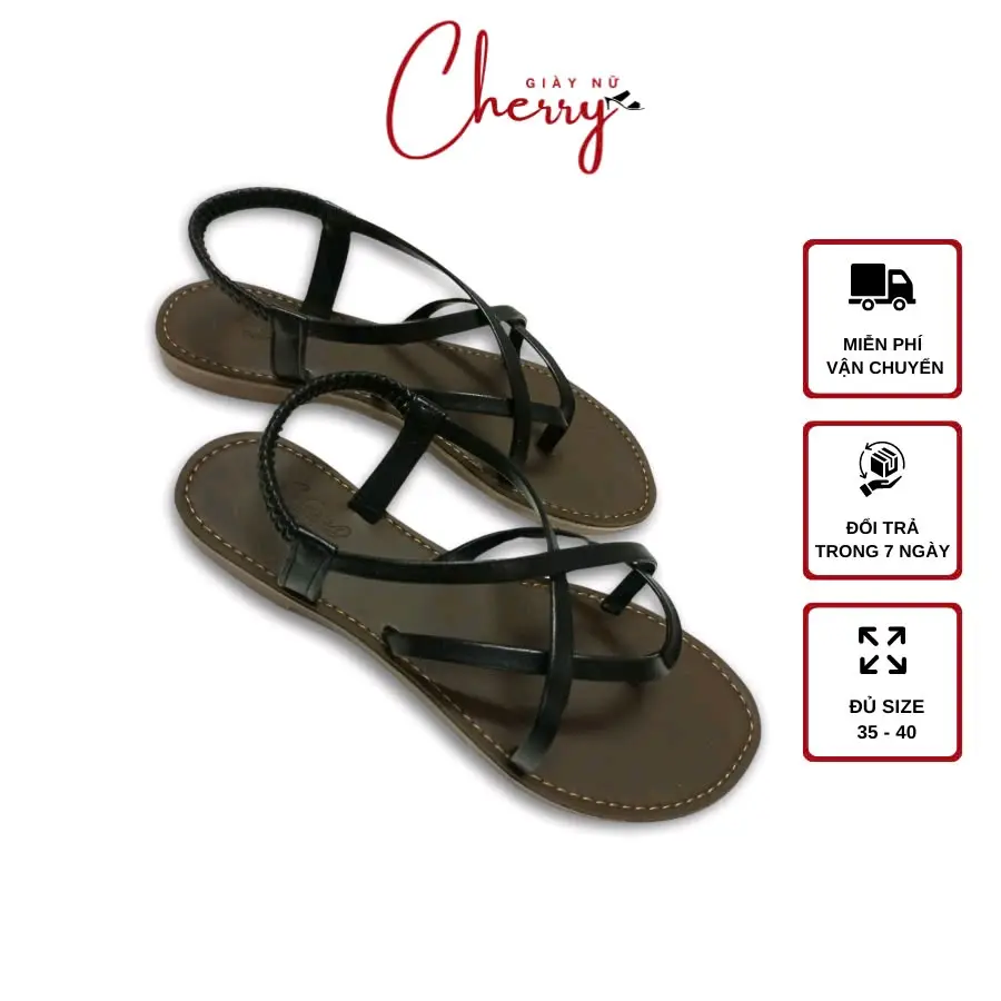 Giày Sandal Nữ Xỏ Ngón Đế Bệt Dép Sandal Nữ Quai Mảnh Da Mềm Cherry Shop
