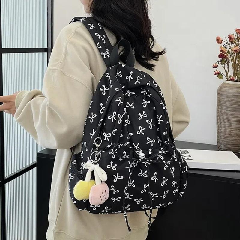 Ba Lô In Hình Nơ, Thiết Kế Thắt Nơ Ngọt Ngào Dung Tích Lớn, Làm Bằng Nylon, Thích Hợp Cho Học Sinh Hàng Ngày, Ba Lô 5