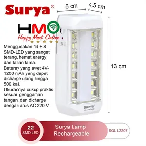 Surya Lampu Emergency Lamp SQL L2207 Lampu Darurat Rechargeable Surya SQL-L2207