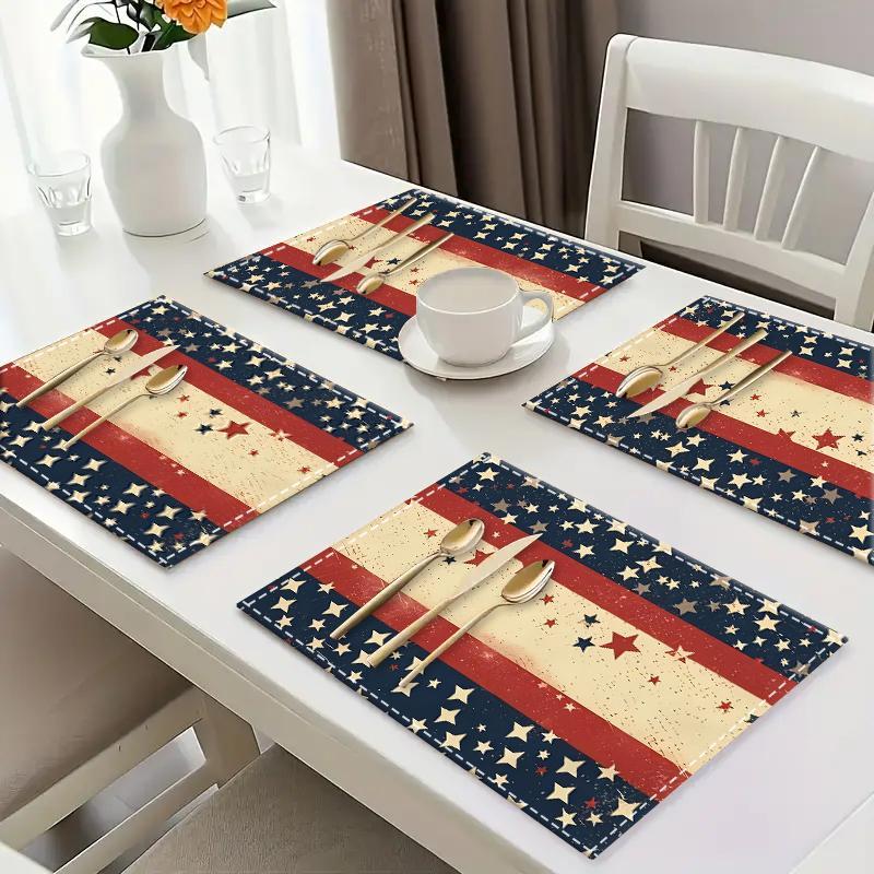 Starry Pattern Placemat, 1/4/6/8/12pcs American Flag Themed Placemat, Decorative Placemat for Home Kitchen Dining Table, Coasters 7