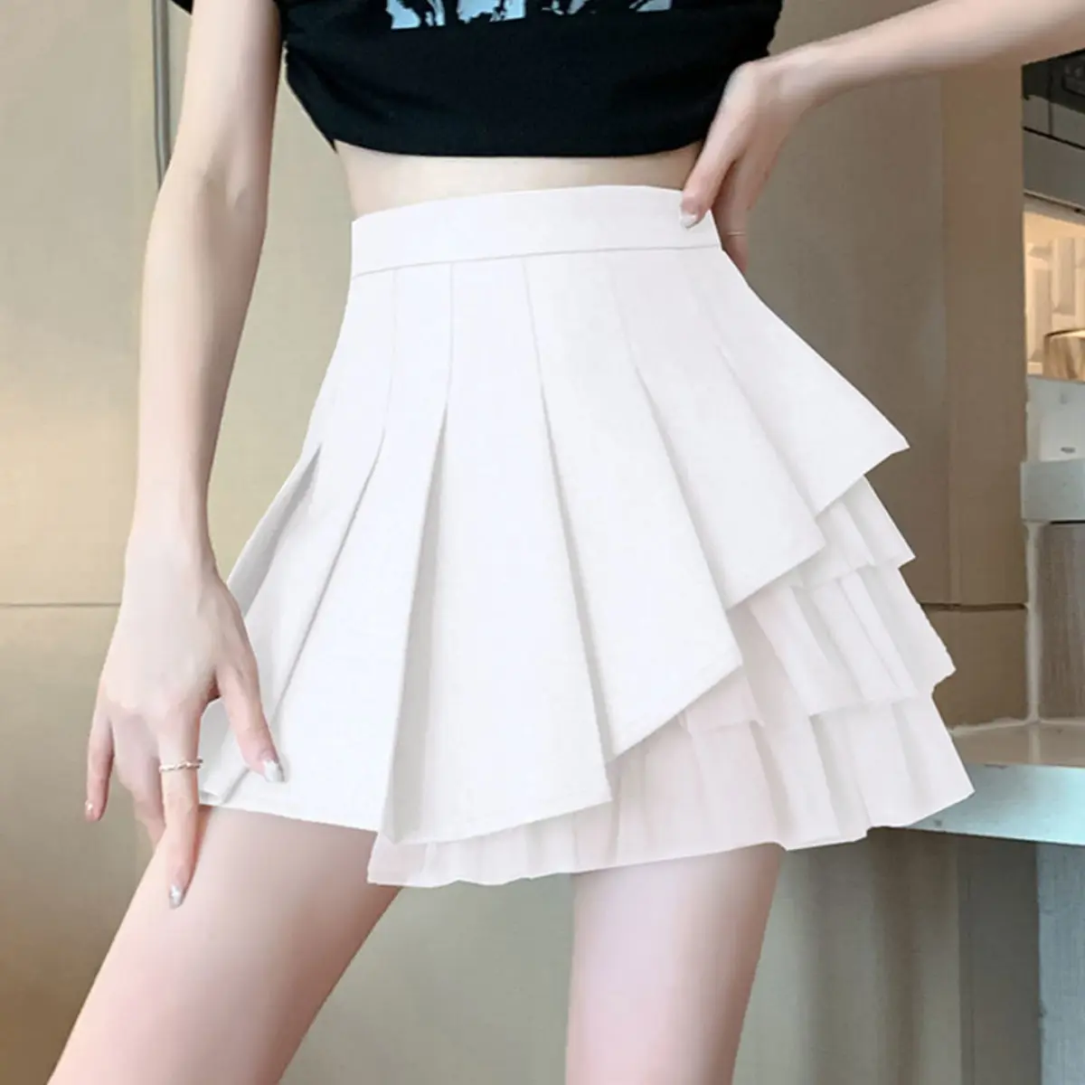 Korean Summer New High Waist Pleated Skirt Women's A-line Half skirt