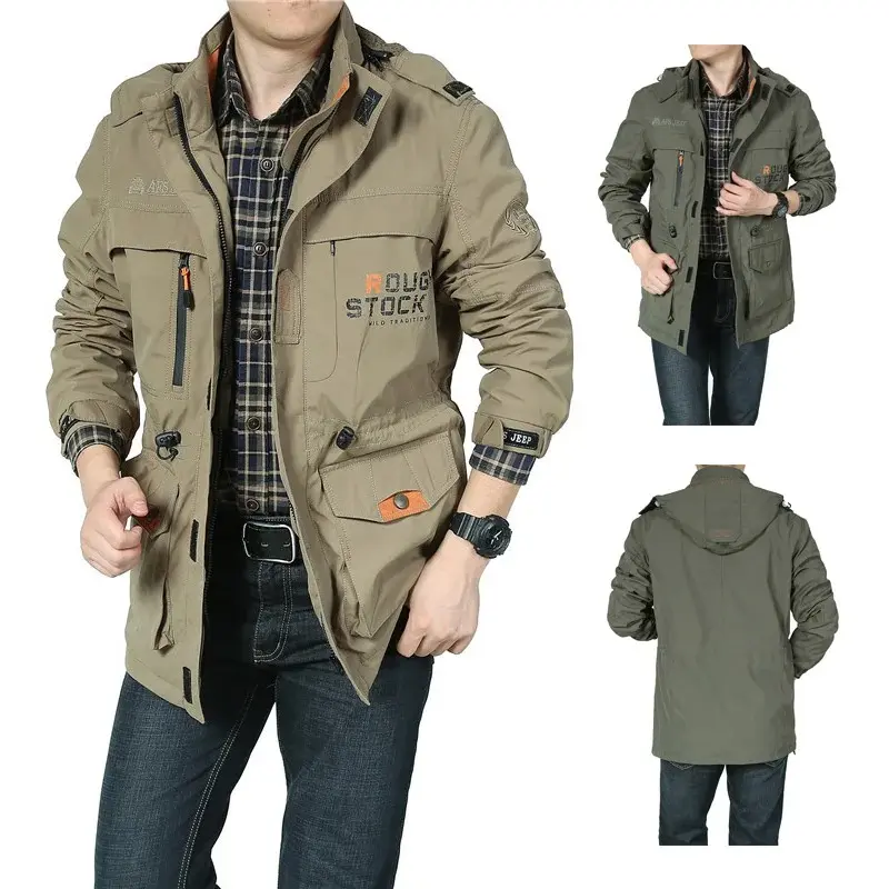 Men's Windbreaker Military Skin Soft Shell Clothes Tactical Waterproof Jacket Flight Pilot Hood Coat Climbing Army Field Jacket