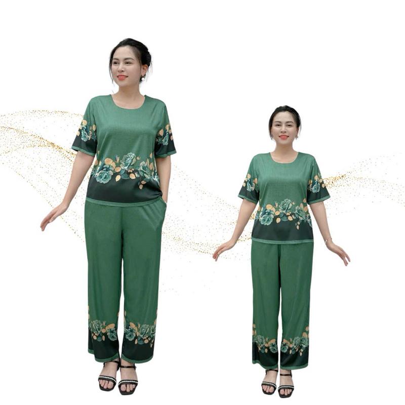 Y5 Đồ Bộ Trung Niên Quần Dài Họa Tiết Hoa Hồng Sang Trọng Cho Các Cô Các Mẹ, Tự Tin Diện Ở Nhà Hay Ra Đường Nữ Women 1