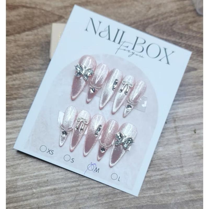 M39 - Móng tay giả - Nailbox mắt mèo form nhọn đính charm đá sang chảnh dành cho nữ soobin nailbox