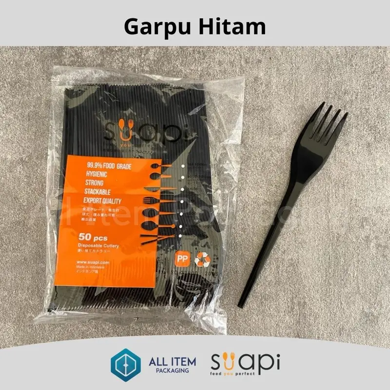 Garpu Suapi Hitam / Garpu Makan Plastik / Fork @50 Pcs 0