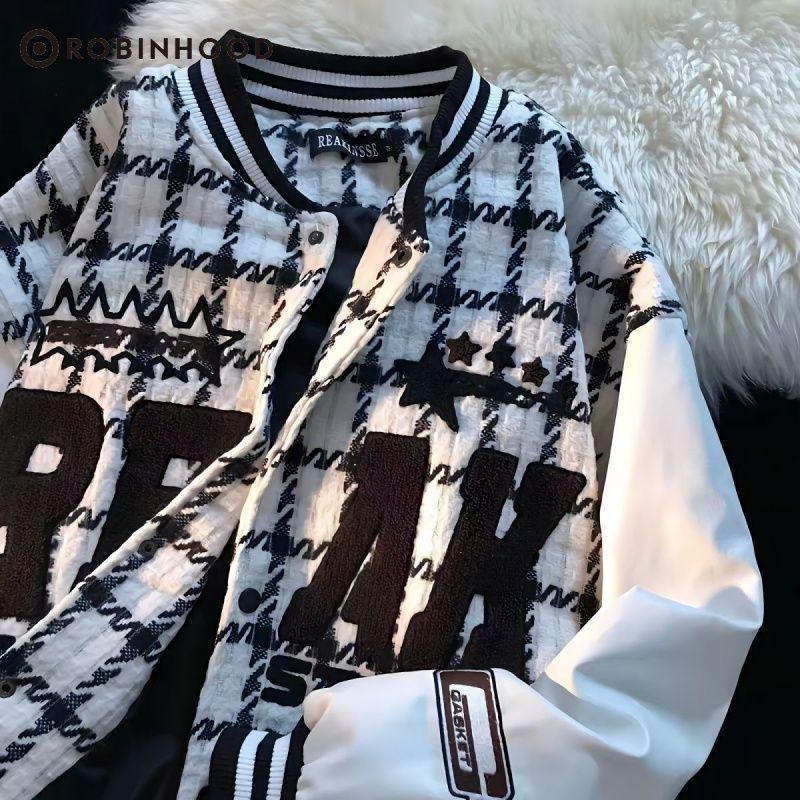 Áo Khoác Bóng Chày Kẻ Sọc, Phong Cách Cổ Điển Mỹ Ronbinhood, Dành Cho Nam Và Nữ, Thích Hợp Cho Mùa Xuân Và Mùa Thu, Phong Cách Đường Phố Cao Cấp, Phong Cách Hồng Kông, Áo Khoác Cặp Đôi, Thời Trang 0