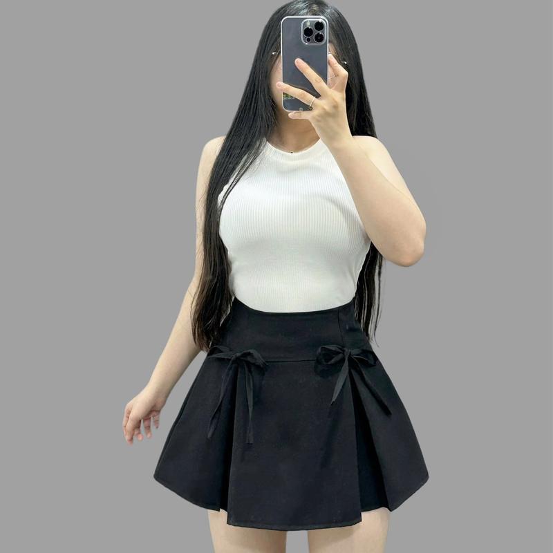 Chân Váy Ngắn Xếp Ly Bigsize Nữ Dáng A Tennis Đính Nơ Cạp Cao Chất Vải Tây Đứng Form Có Quần Bảo Hộ - CV418 Women Voan Voi Đen 4