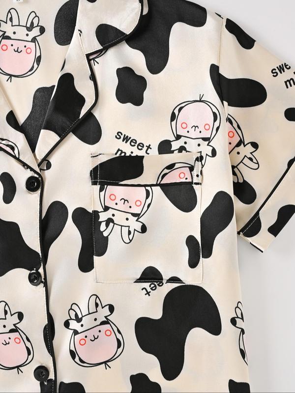 Women's Cow Print Short Sleeve Top  & Shorts Pyjama Two-piece Set, Casual Comfy Round Neck Top & Shorts Pj Set, Ladies Sleepwear for All Seasons 5