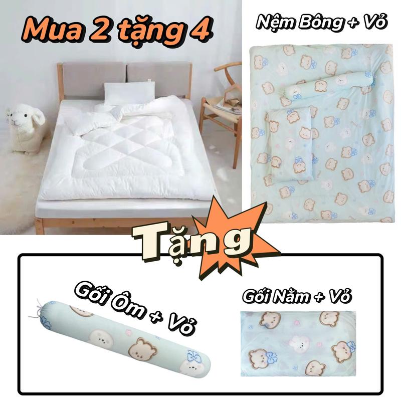 [Combo 2 Món Tặng 1 Gối Ôm Và 3 Vỏ Áo Bọc Bên Ngoài] Dành cho Bé - Thun Lạnh Co Giãn - Nệm Chần Gòn + Vỏ Nệm, 1 Vỏ Gối Nằm + Ruột ( Tặng 1 vỏ gối ôm + ruột) LỰA CHỌN AYING Voi